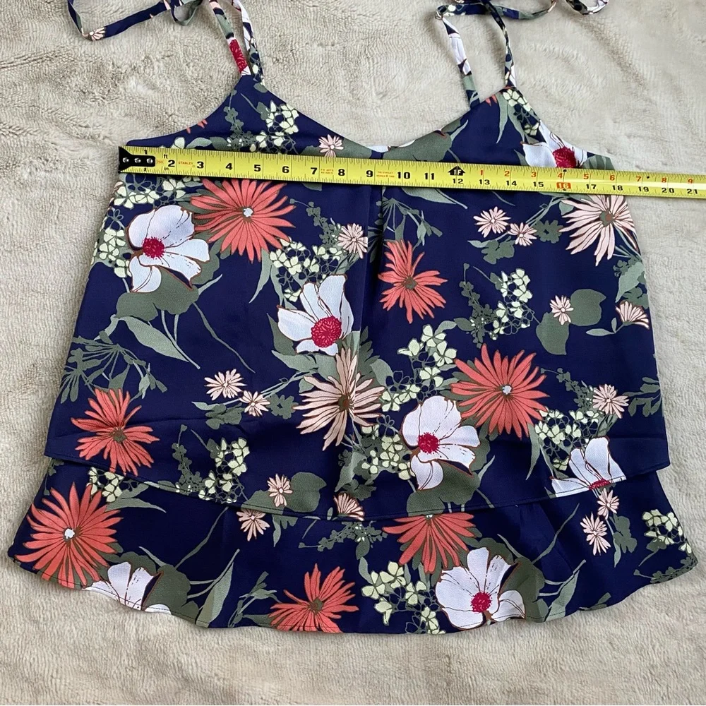 NWT BR Navy Floral Print Tie Shoulder Tiered Top, Size Small - Picture 13 of 16